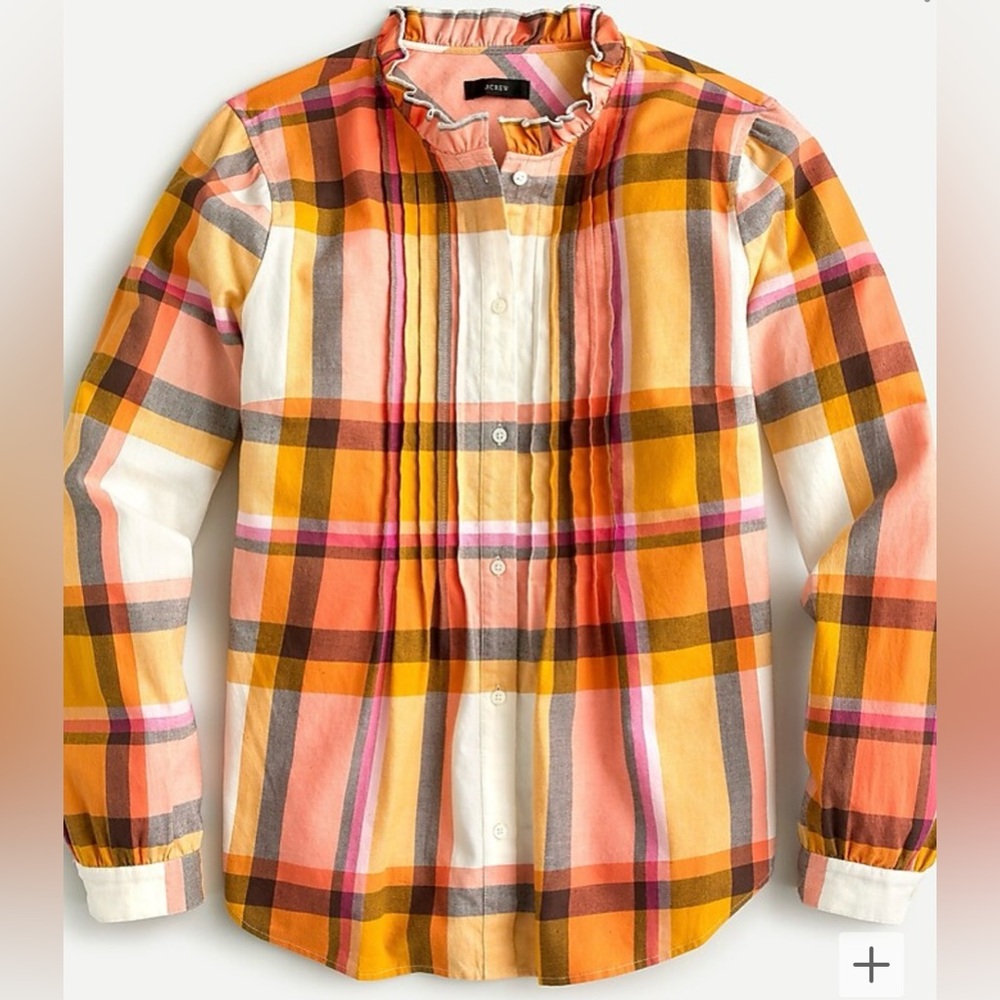JCrew Ruffleneck tuxedo shirt in plaid